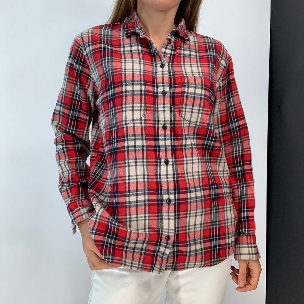 MADEWELL red plaid oversize fit long shirt sz xs womens